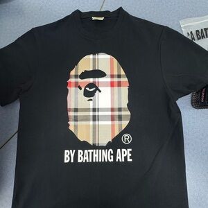 BAPE Black Tee with Checkered Ape Logo
